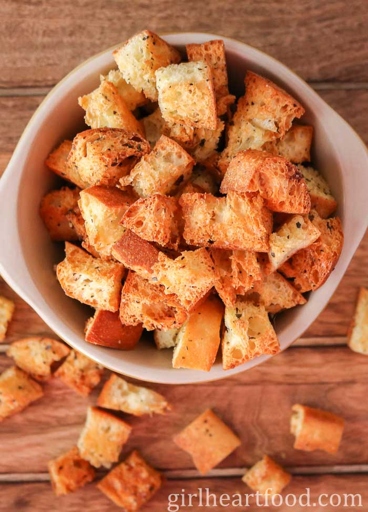 3 – Crispy Croutons: Place buns on a baking sheet and bake at 375 degrees for 10-12 minutes.