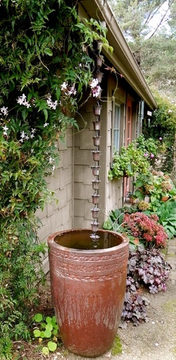 A rain chain is an effective way to stop the dripping noise from gutters.