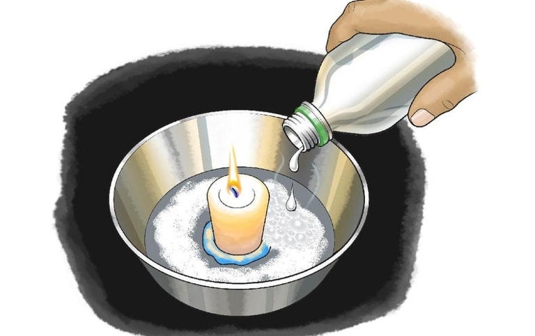 Baking soda and vinegar can be used together to put out a candle.