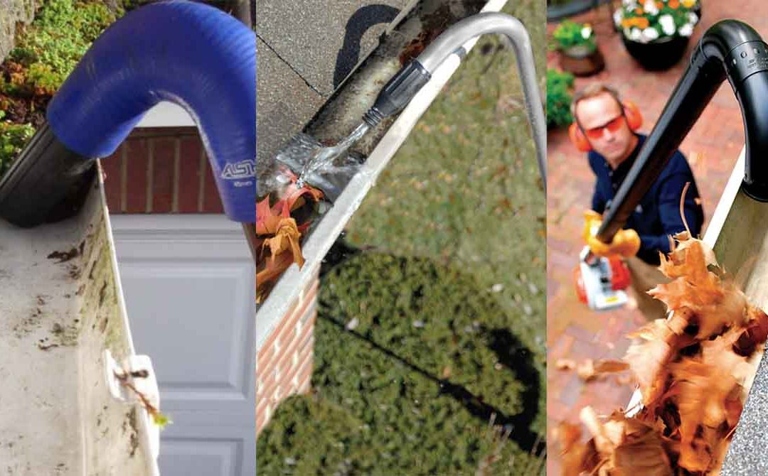 If you don't want to get up on a ladder to clear your gutters, you can use a leaf blower instead.