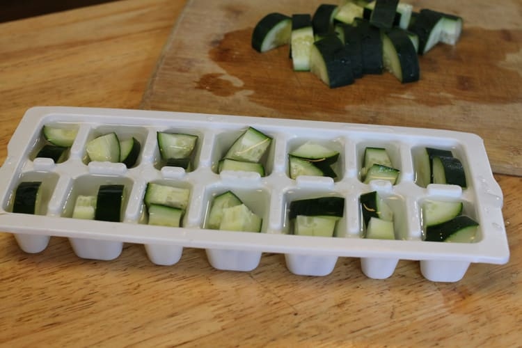 One way to store cucumber slices is to freeze them in ice cubes.