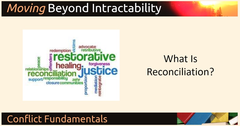 Reconciliation is a process where two parties come to an agreement after a disagreement.