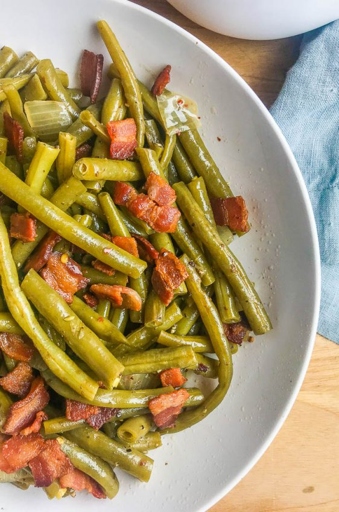 Southern style green beans are a classic side dish that can be made with bacon grease.